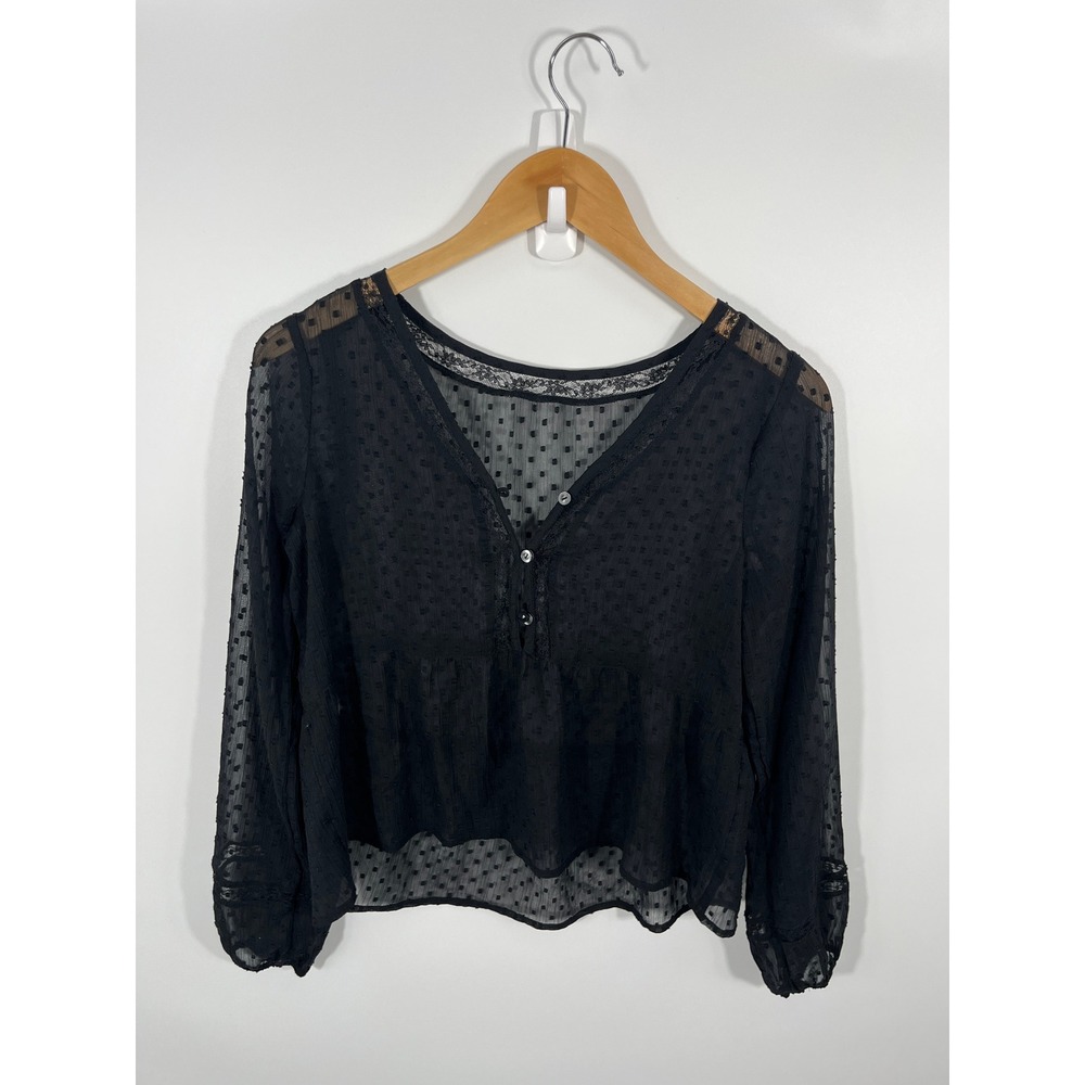 Womens Blouse L Black Sheer Lace Whimsigoth Dark Fairy Feminine Romantic